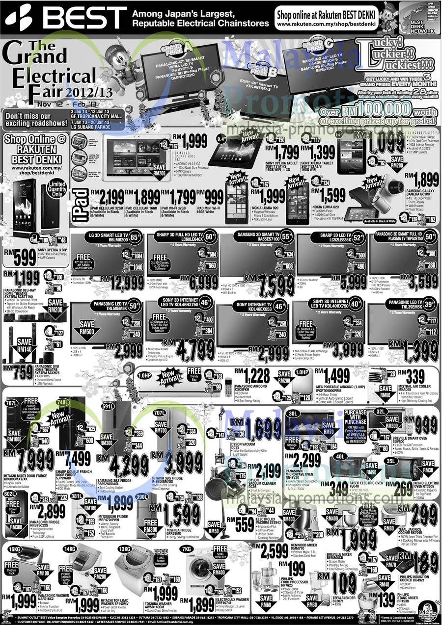 LED TVs, Fridges, Washers, Tablets, Microwave Ovens, Kitchen Appliances, Panasonic, Samsung, LG, Sharp, Sony, Dyson, Khind, Breville, Faber