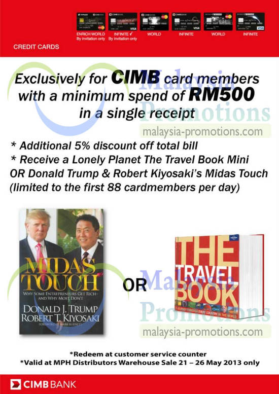 16 May CIMB Cardmembers Additional 5 Percent Off Total Bill, Free Book For First 88 Cardmembers