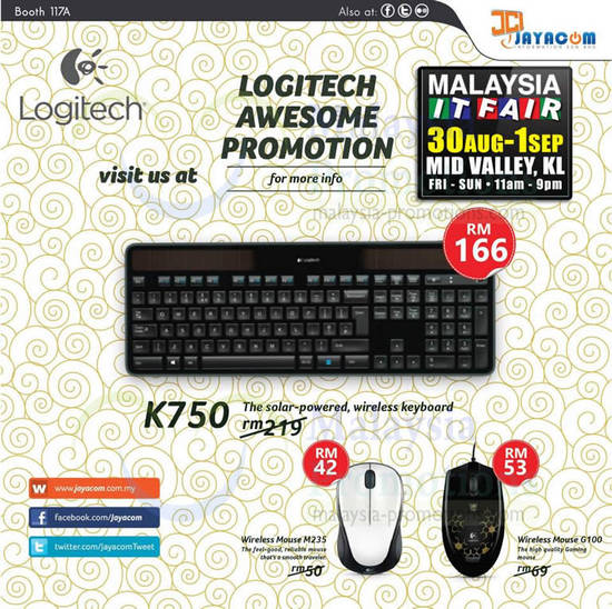 Logitech K750 Keyboard, M235 Mouse, G100