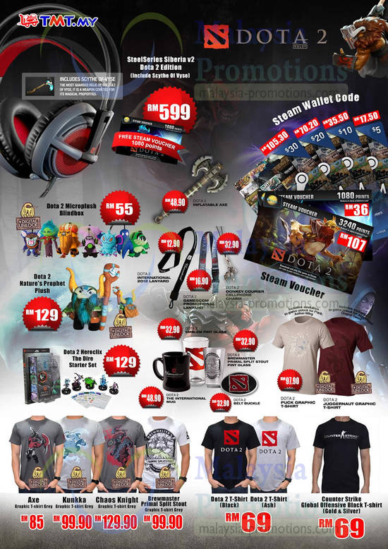 17 Jan TMT Dota 2, Steelseries Headphones Siberia v2, Steam Wallet, Voucher, T-Shirts