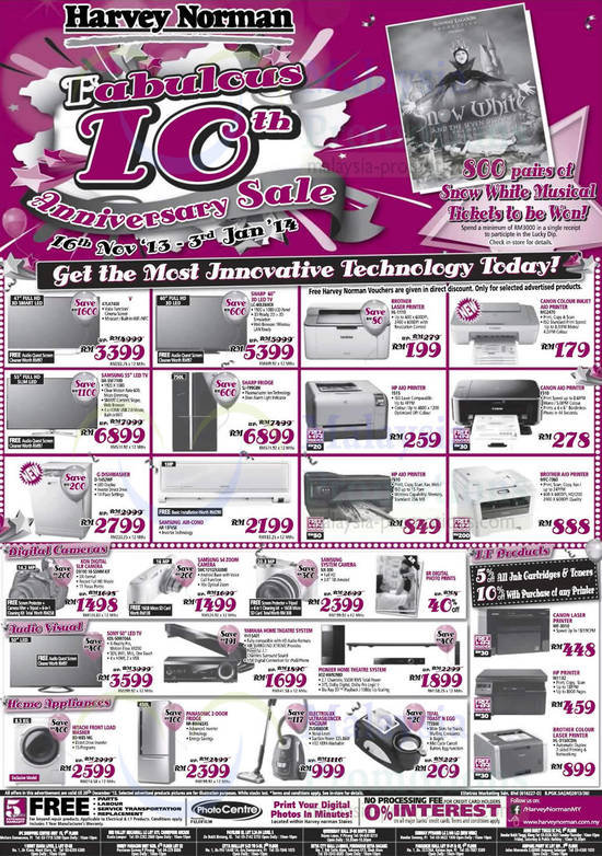 Electronics, Printers, TVs, Fridges, Air Conditioners, Digital Cameras, Home Theatre Systems, Brother, Canon, Sharp, Samsung