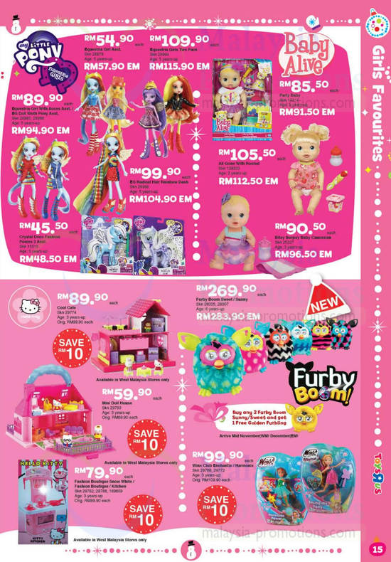 Girls Favourites Baby Alive, Little Pony, Hello Kitty, Furby Boom