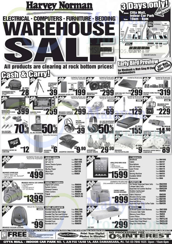 30 May Audio Visual, Digital Cameras, Home Appliances, IT Products, Furniture, Bedding