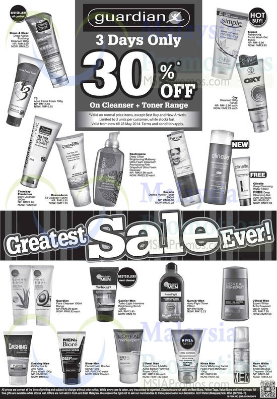 30 Percent Off on Cleanser, Toner Range