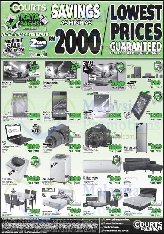 Mammoth TVs, Home Theatre System, Tablets, Notebooks, DSLRs, Air Conditioners, Mattress, Sony, Panasonic, LG, Samsung, Sony, Toshiba, HP