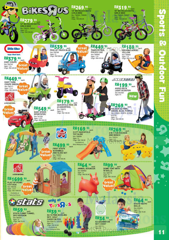 Sports n Outdoor Fun, Bikes R Us, Little Tikes, Step 2, Avigo