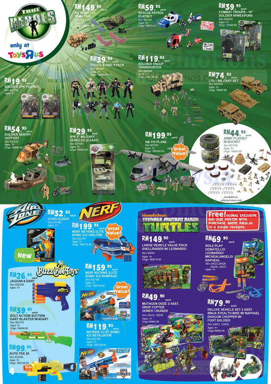 True Heroes, Air Zone,  Nerf, Nickelodeon Teenage Turtles, Buzz Bee Toys