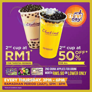 Featured image for (EXPIRED) Chatime 50% OFF 2nd Drink Thursdays Promo 10 Jul 2014