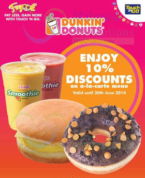 Featured image for (EXPIRED) Dunkin’ Donuts 10% OFF For Touch ‘N Go users 13 – 30 Jun 2014
