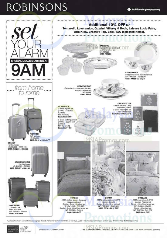 Kitchenware, Luggages, Bed Linen