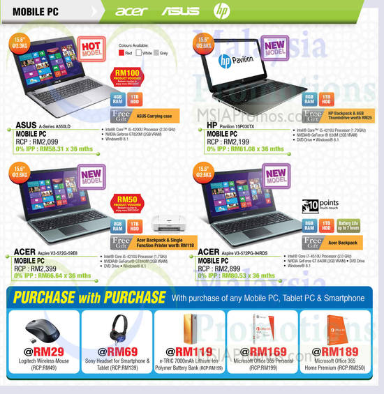 Notebooks, Asus, HP, Acer