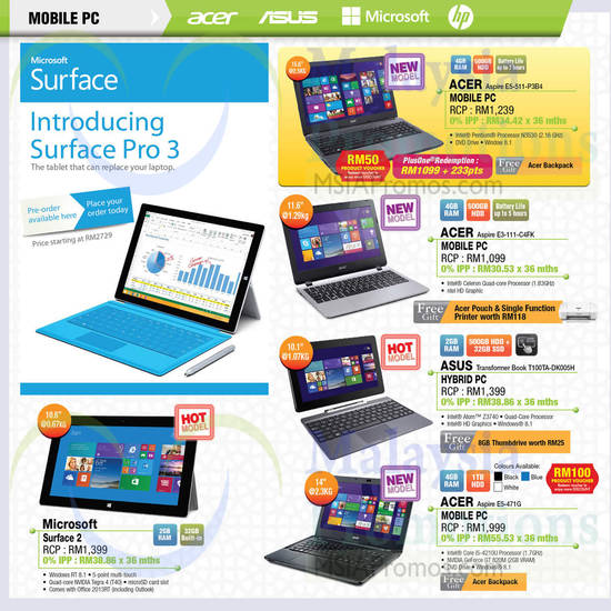 Notebooks, Tablet, Acer, Asus, Microsoft