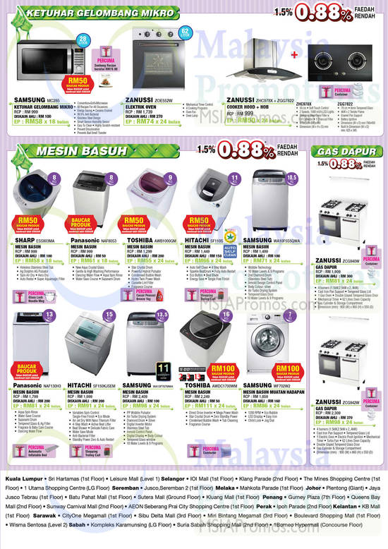 Ovens, Washers, Gas Stove, Samsung, Panasonic, Toshiba, Hitachi, Zanussi