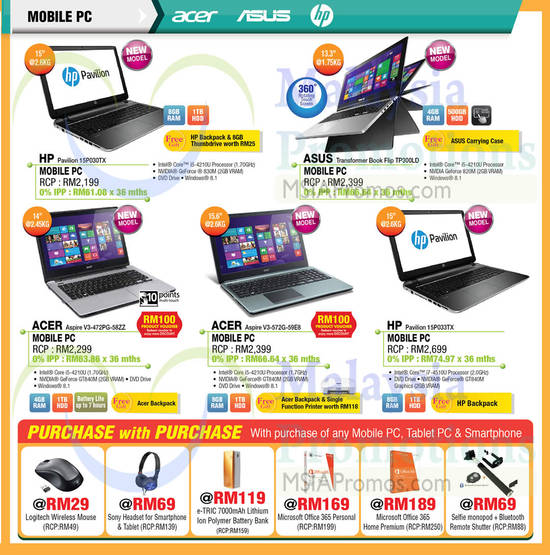 Notebooks Acer, Asus, HP