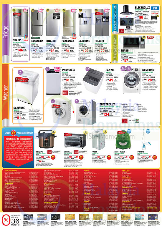 Fridges, Washers, Oven, Rice Cooker, Vacuum Cleaner, Samsung, Panasonic, Electrolux, Philips, Cornell