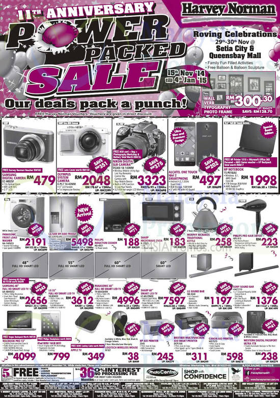 Digital Cameras, Notebook, Fridges, Washers, TVs, Sound Bars, Samsung, Olympus, LG, Nikon, Philips, Sharp, Panasonic