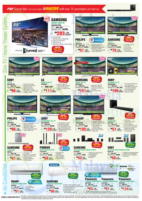 TVs, Home Theatre Systems, Air Conditioners, Samsung, Sharp, Sony, Pioneer