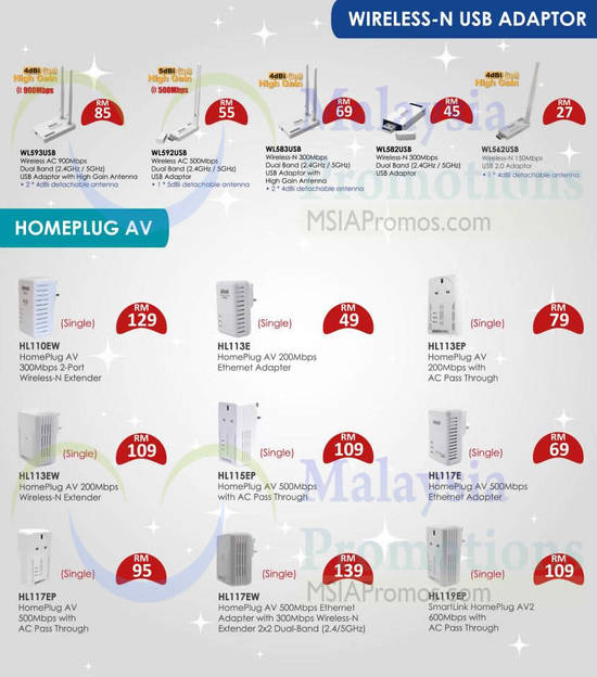 9 Jan Aztech Wireless-N USB Adaptors, Homeplus AV