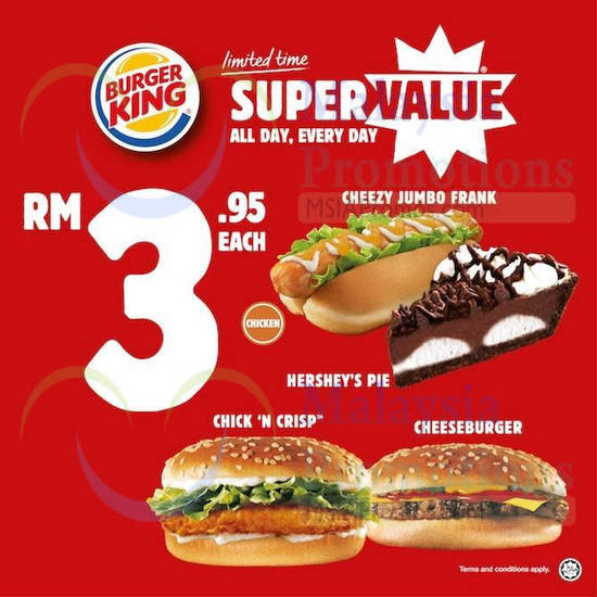 RM3.95 Each Cheezy Jumbo Frank, Chick N Crisp, Cheeseburger, Hersheys Pie