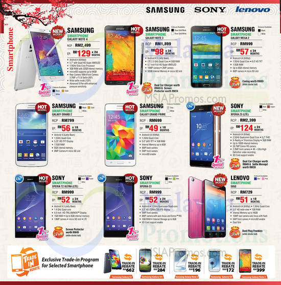 Smartphones, Samsung Galaxy, Sony, Lenovo, Samsung Galaxy Note 4 5.7, Sony Xperia Z3, Lenovo S850, Samsung Galaxy Mega 2