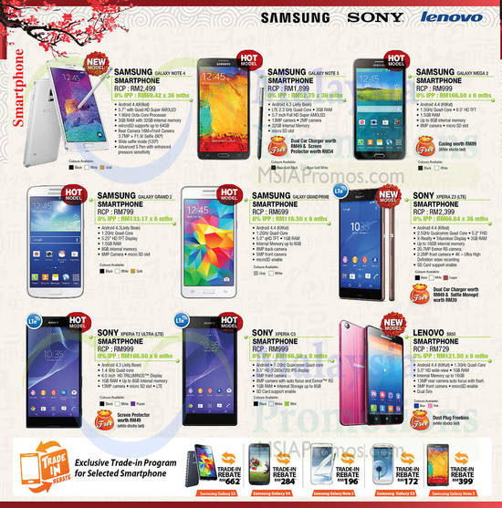 Smartphones, Samsung Galaxy, Sony Xperia, Lenovo, Samsung Galaxy Note 4 5.7, Sony Xperia Z3, Lenovo S850, Sony Xperia C3