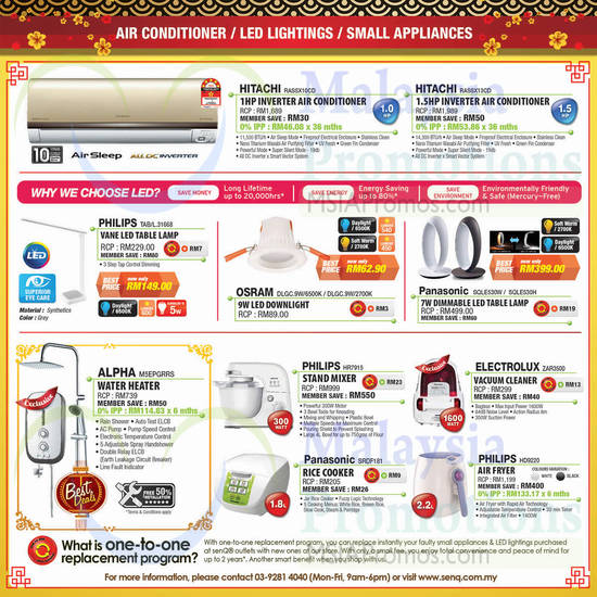 Air Conditioners, Lamps, Downlights, Kitchen Appliances, Rice Cooker, Air Fryer, Vacuum Cleaner, Hitachi, Philips, Osram, Electrolux