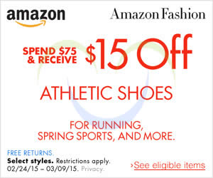 Featured image for (EXPIRED) Amazon.com $15 OFF Athletic Shoes Coupon Code 24 Feb – 10 Mar 2015