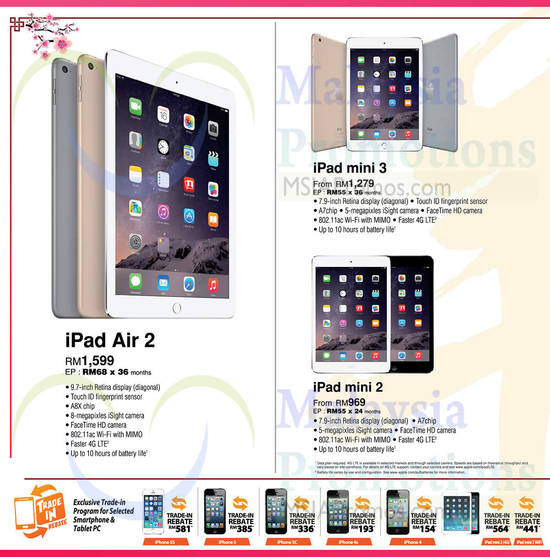 Apple Smartphones, Tablets, iPad Air 2, iPad Mini 3, iPhone 5S, iPhone 5, iPhone 5C, iPhone 4