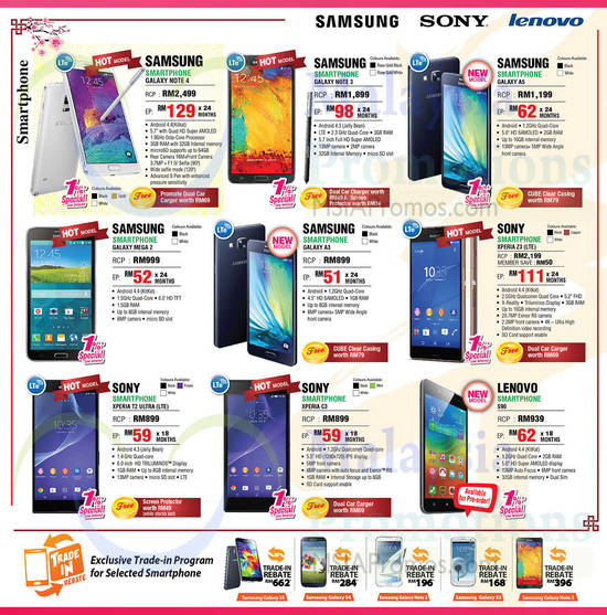 Smartphones, Samsung Galaxy, Sony Xperia, Lenovo, Samsung Galaxy Note 4 5.7, A5, Sony Xperia T2 Ultra, Lenovo S90