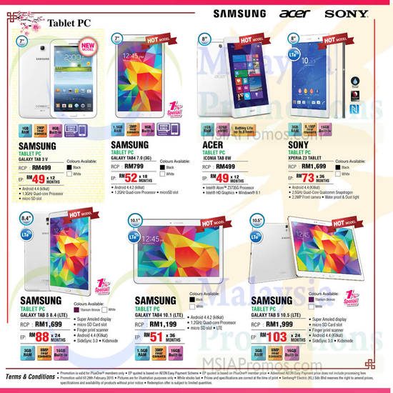 Tablets, Samsung Galaxy, Acer Iconia, Sony Xperia, Samsung Galaxy Tab 3 V 7.0, Acer Iconia Tab 8W, Sony Xperia Z3 Tablet, Samsung Galaxy Tab S 10.5