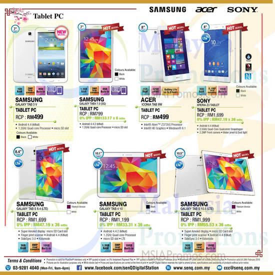 Tablets, Samsung Galaxy, Acer Iconia, Sony Xperia, Samsung Galaxy Tab 3 V 7.0, Acer Iconia Tab 8W, Sony Xperia Z3 Tablet, Samsung Galaxy Tab S 10.5