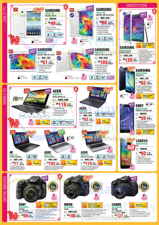 Tablets, Smartphones, Notebooks, DSLR Digital Cameras, Samsung Galaxy, Sony Xperia, Acer, Lenovo, ASUS, Nikon, Canon