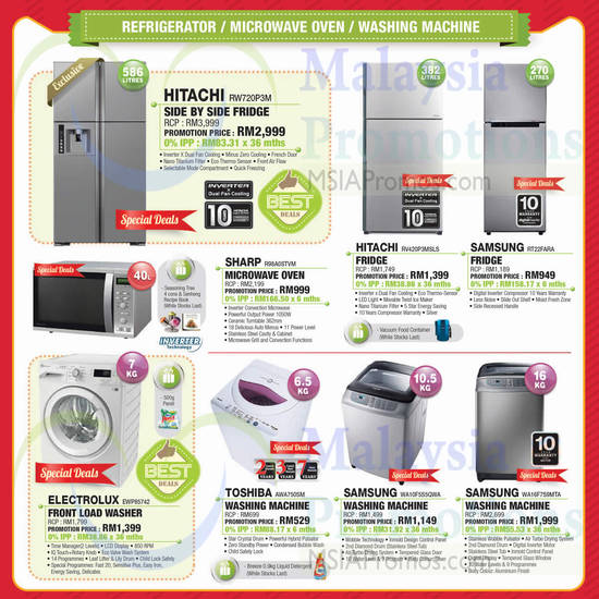 Fridges, Washers, Oven, Hitachi, Samsung, Electrolux, Toshiba, Sharp, RW720P3M, RV420P3MSLS, RT22FARA, R98A0STVM