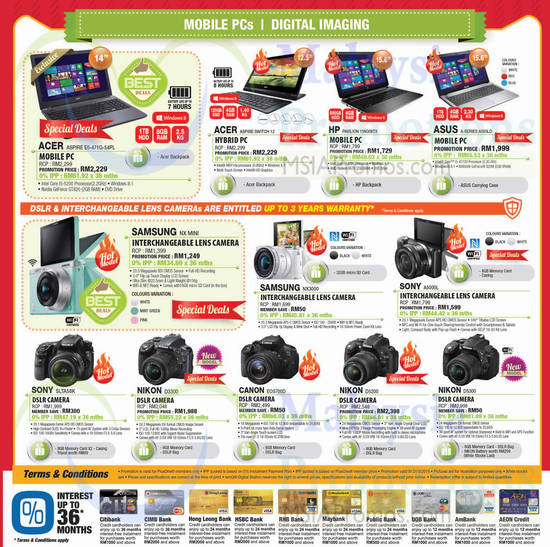 Notebooks, DSLR Digital Cameras, Digital Cameras, Acer Aspire, HP Pavilion, ASUS, Samsung, Nikon, Canon, Sony