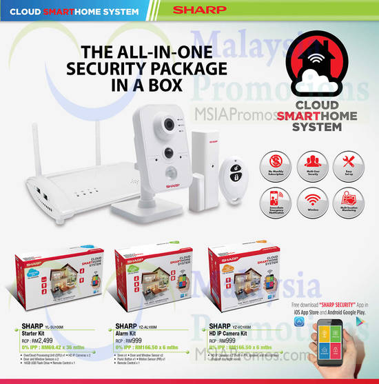 Sharp Smart Home Systems, Starter Kit, Alarm Kit, IP Camera Kit, YL-SU100M, YZ-AL100M, YZ-VC100M