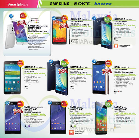 Smartphones, Samsung Galaxy, Sony Xperia, Lenovo, Samsung Galaxy Note 4 5.7, Samsung Galaxy Mega 2, Sony Xperia Z3, S90