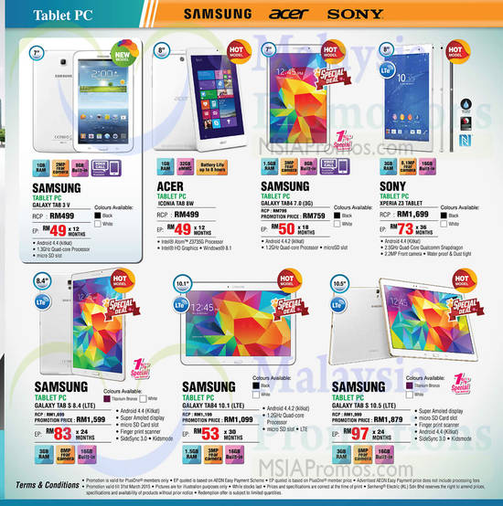 Tablets, Samsung Galaxy, Sony Xperia, Acer Iconia Tab 8W, Samsung Galaxy Tab 3 V 7.0, Samsung Galaxy Tab S 8.4