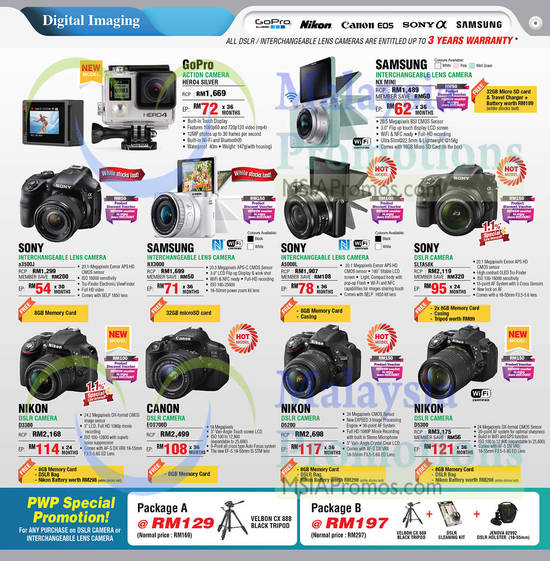 Action Camera, Digital Cameras, DSLR Digital Cameras, Samsung, Sony, Canon, Nikon, GoPro, a3500J, NX3000, D5200, D5300, D3300, EOS700D, SLTA58K, Hero4