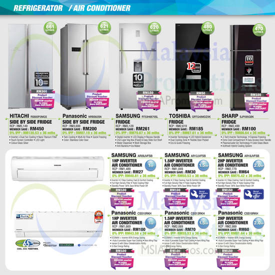 Fridges, Air Conditioners, Hitachi, Panasonic, Samsung, Toshiba, Sharp