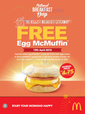 Featured image for (EXPIRED) McDonald’s FREE Egg McMuffin Giveaway 13 Apr 2015