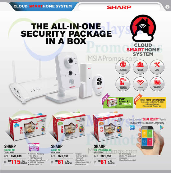 Sharp Smart Home System, YL-SU100M Starter Kit, YZ-AL100M Alarm Kit, YZ-VC100M HP IP Camera Kit