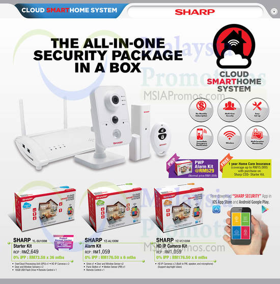 Sharp Smart Home System, YL-SU100M Starter Kit, YZ-AL100M Alarm Kit, YZ-VC100M HP IP Camera Kit