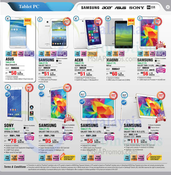 Tablets, ASUS, Samsung Galaxy, Xiaomi, Acer, Sony