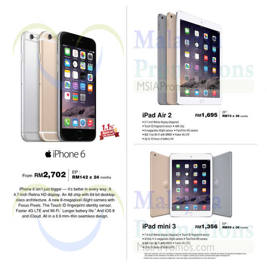 Apple Smartphone, Tablets, iPhone 6, iPad Air 2, iPad Mini 3