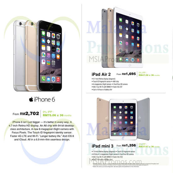 Apple Smartphone, Tablets, iPhone 6, iPad Air 2, iPad Mini 3