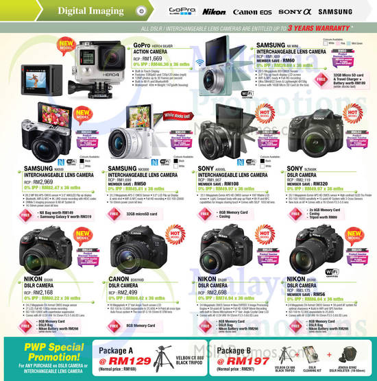 Digital Cameras, DSLR Digital Cameras, Action Camera, GoPro, Samsung, Sony, Canon, Nikon, NX500, NX3000, SLTA58K, D5200