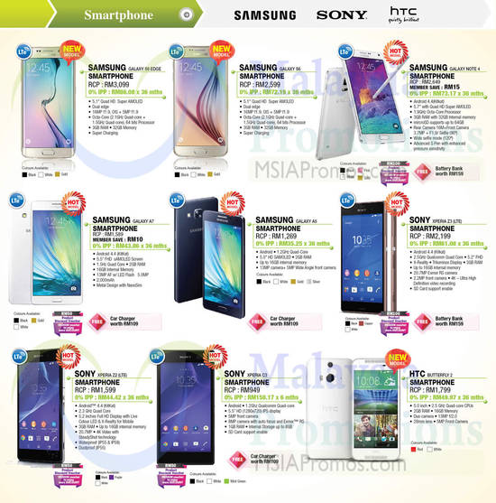 Smartphones, Samsung Galaxy, Sony Xperia, HTC, Samsung Galaxy S6 Edge, Samsung Galaxy A7, Sony Xperia Z3, HTC Butterfly 2