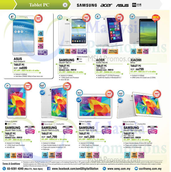 Tablets, Samsung Galaxy, Asus, Acer, Xiaomi, Samsung Galaxy Tab 4 7.0, ASUS Fonepad 8, Acer Iconia Tab 8W, Xiaomi MiPad