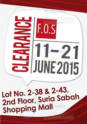 Featured image for (EXPIRED) F.O.S Clearance Sale @ Suria Sabah 11 – 21 Jun 2015