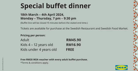 IKEA M’sia Special buffet dinner from 18 Mar – 4 Apr 2024 (Mon – Thu)